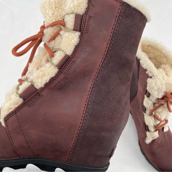 Sorel Joan of Arctic II Cattail Leather Suede Shearling Trim Wedge Mid Boots 9 - Picture 14 of 16